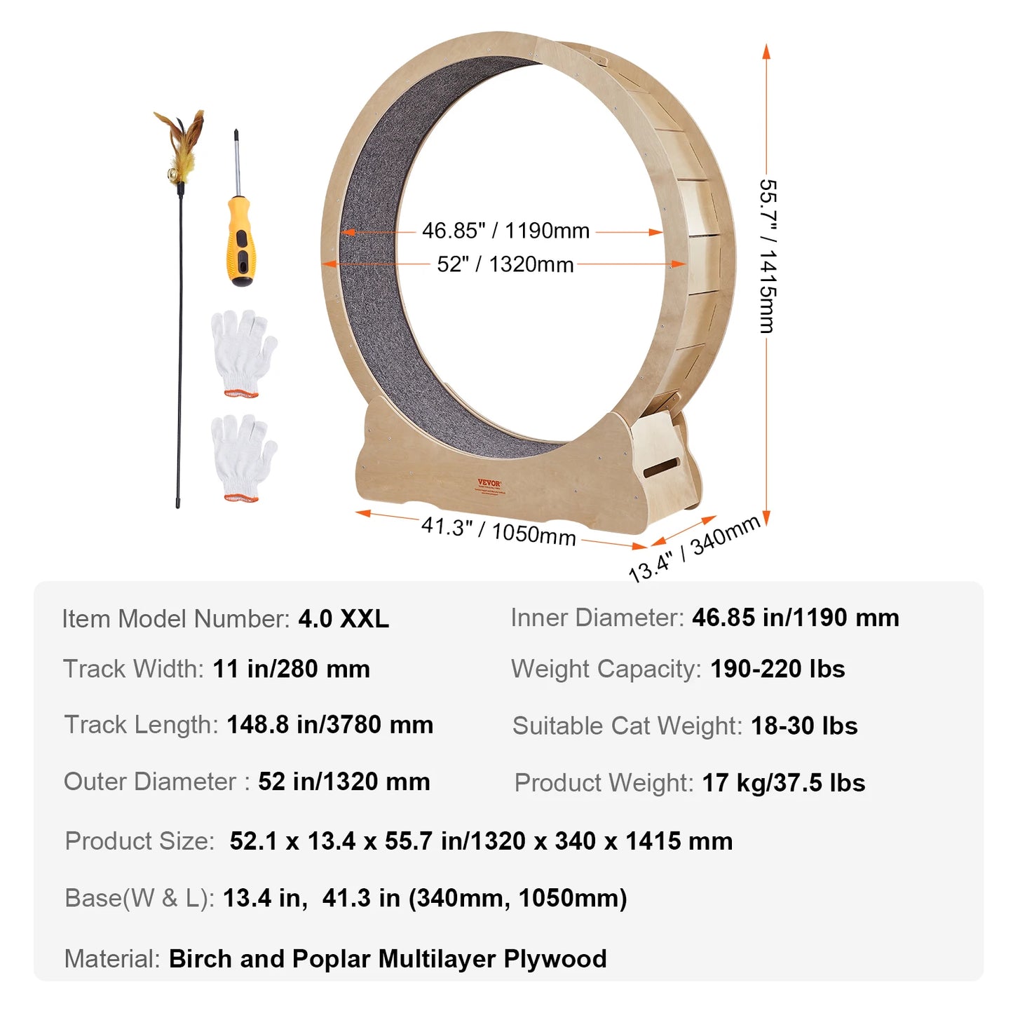 Silent Cat Exercise Wheel: Natural Wood Treadmill for Pet Fitness, with Detachable Carpet for Comfort