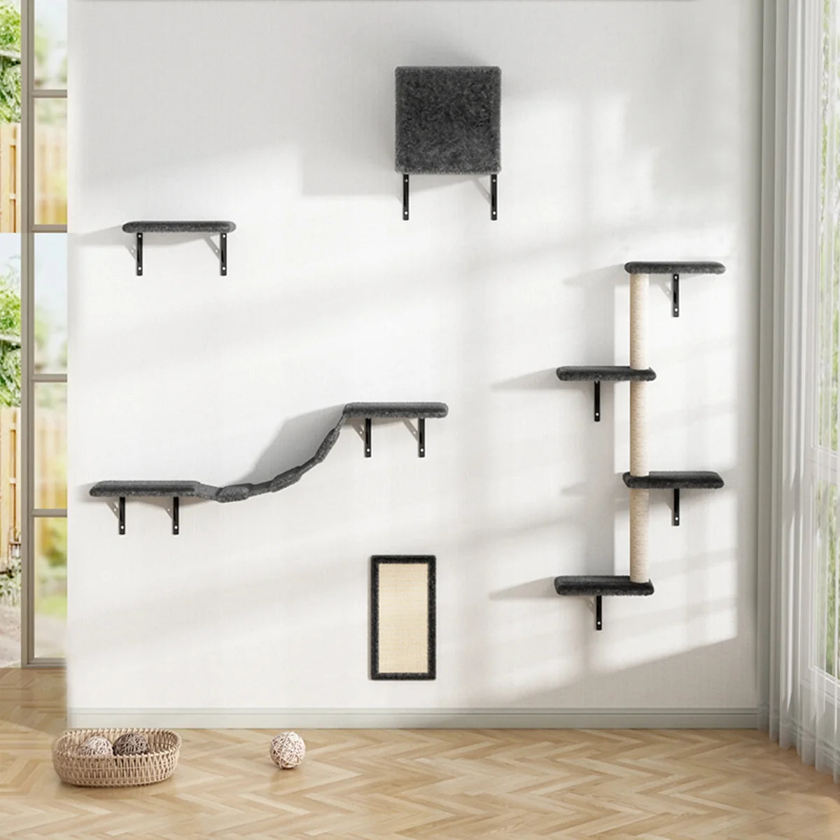 5 Pcs Wall Mounted Cat Climber Set, Floating Cat Shelves and Perches