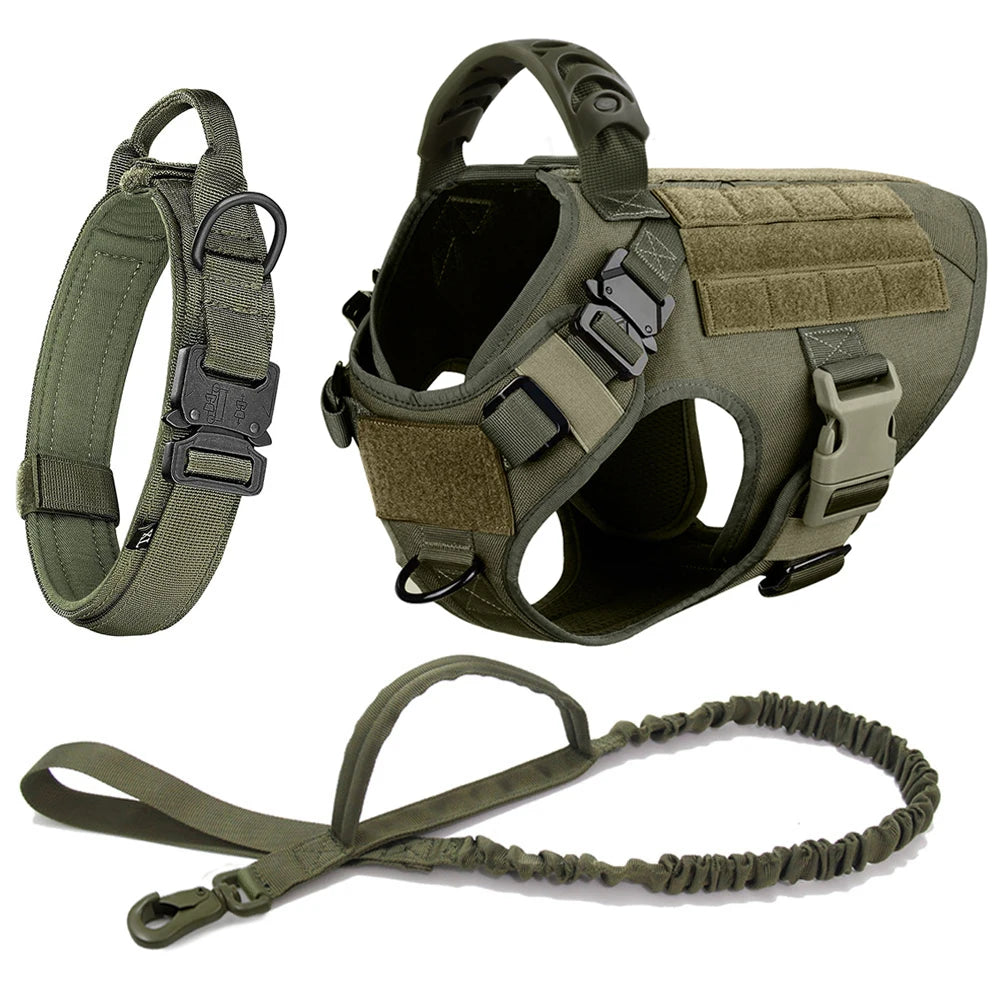 Military Dog Harness, Collar, and Leash Set: Large, tactical vest for training German Shepherds and other medium to large dogs.