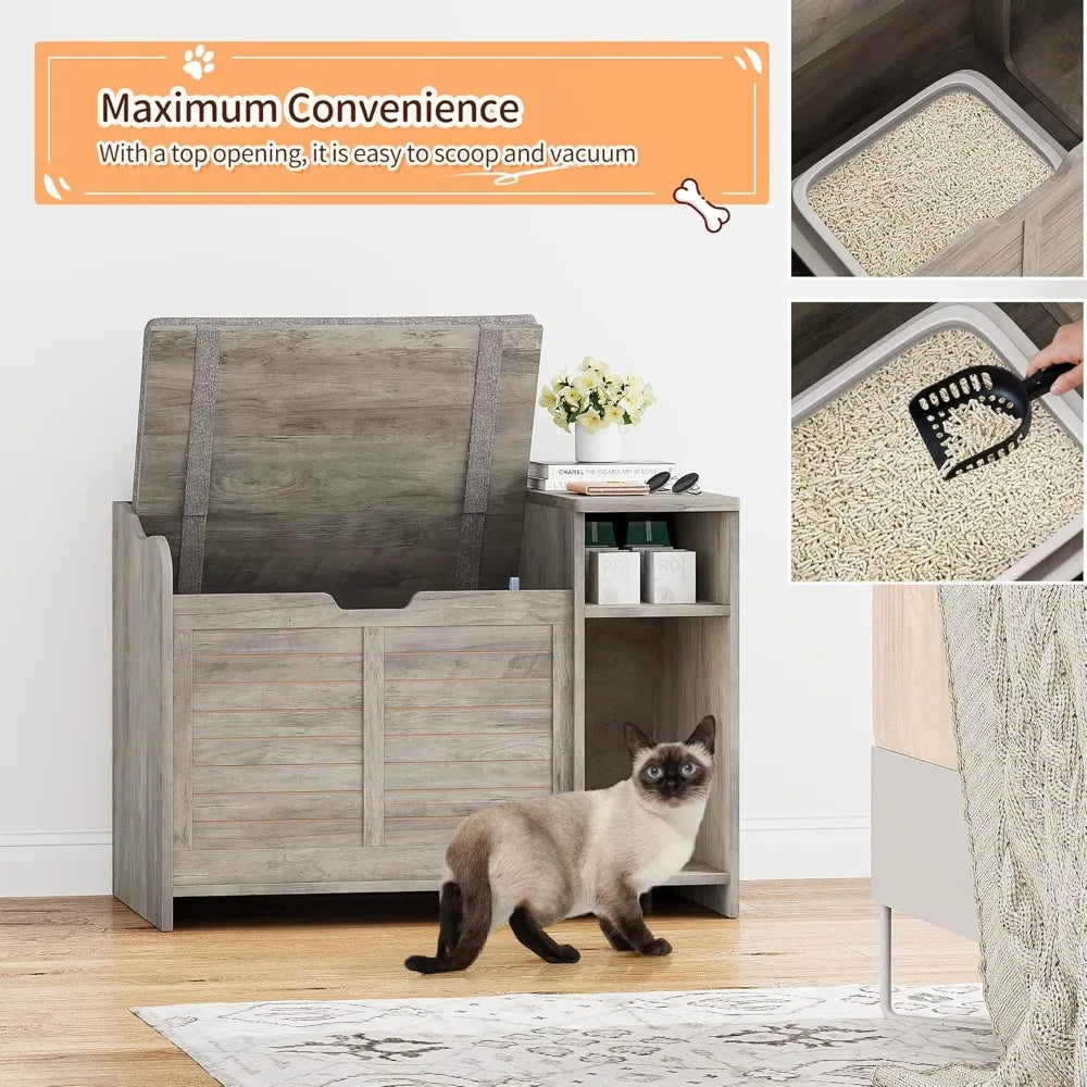 Stylish, Hidden Litter Box Enclosure with Top Opening with Cushion