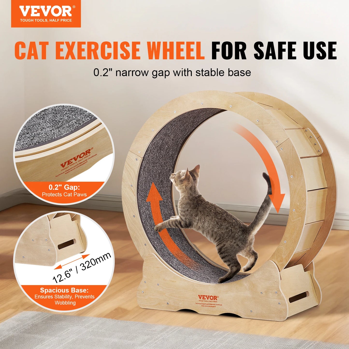 Silent Cat Exercise Wheel: Natural Wood Treadmill for Pet Fitness, with Detachable Carpet for Comfort