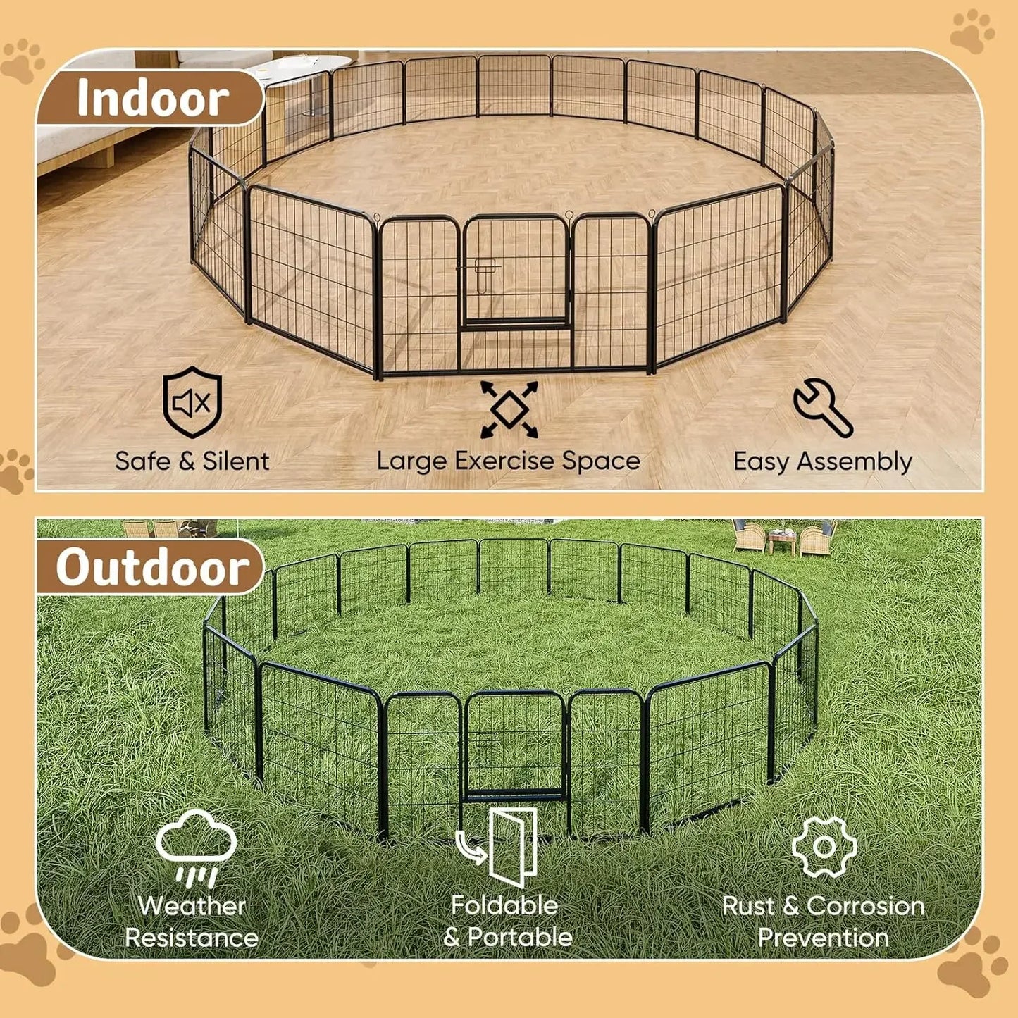 Dog Playpen Indoor/Outdoor Fence 16 Panel 40" Height