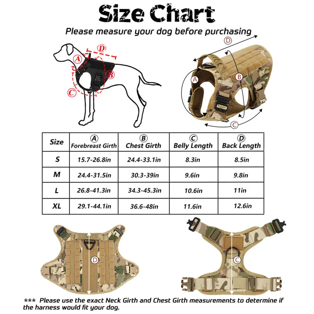 Military Dog Harness, Collar, and Leash Set: Large, tactical vest for training German Shepherds and other medium to large dogs.