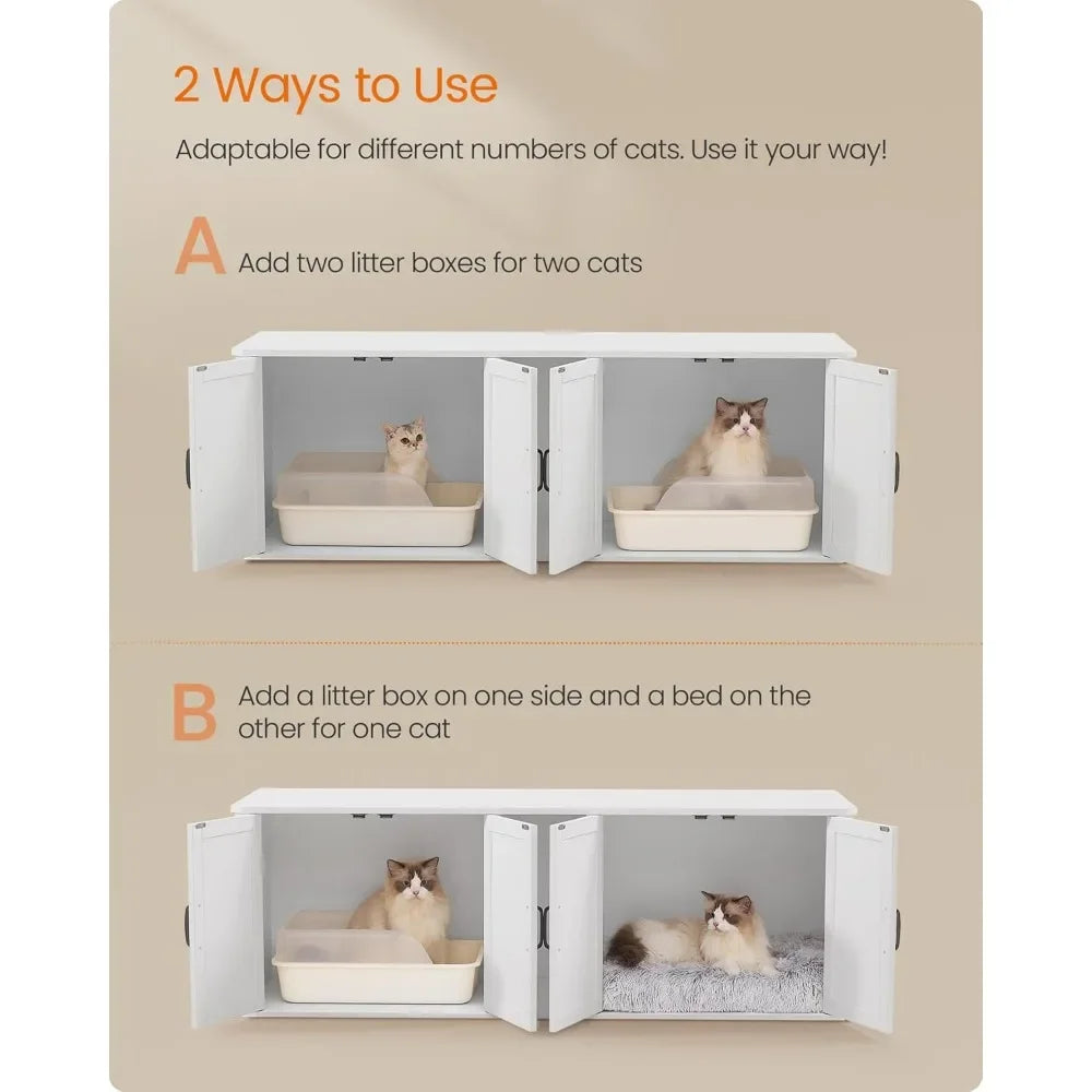 Double Cat Litter Box Enclosure, Modern Cat Litter Box Furniture Hidden for 2 Cats, Front Entry, Cat House, Side End Table