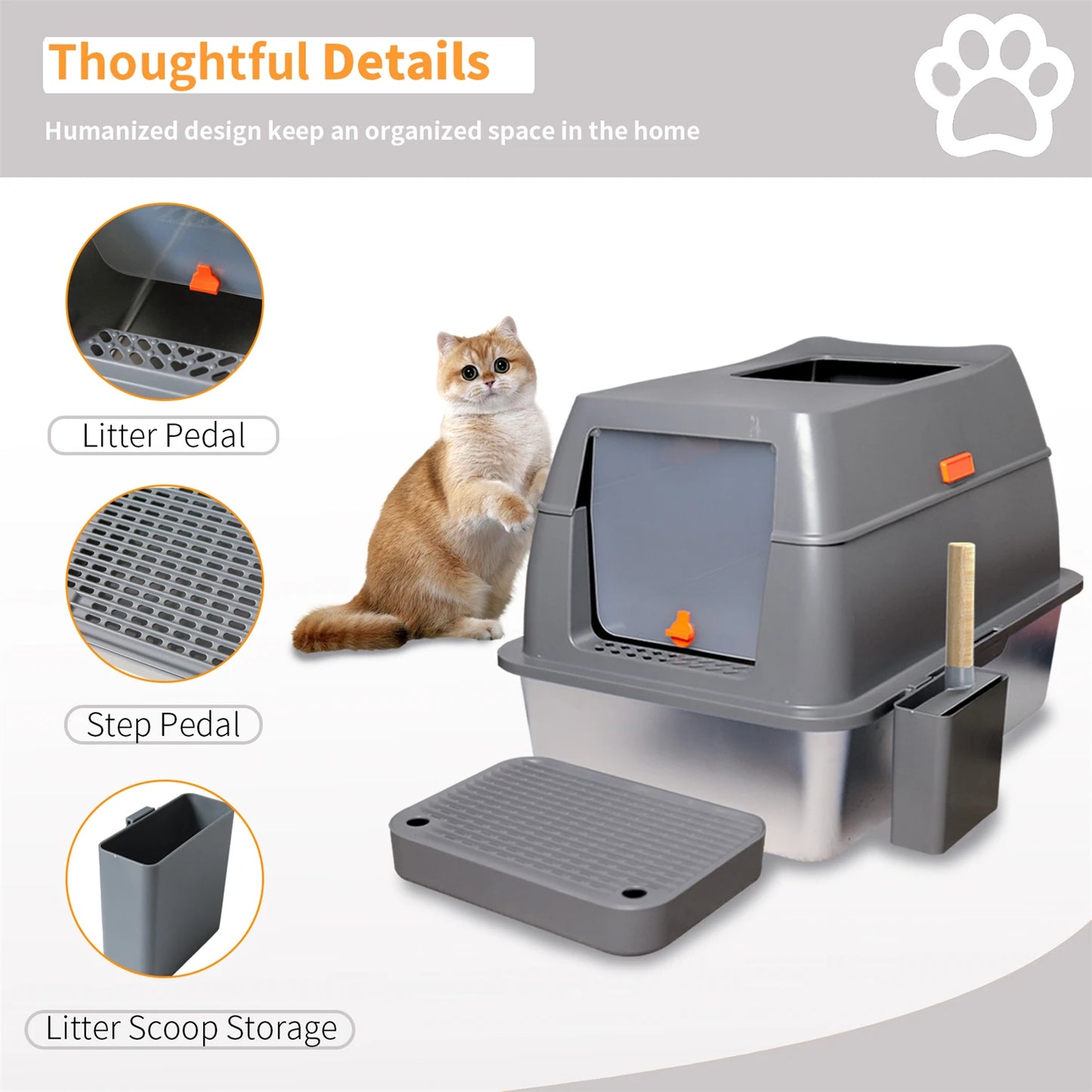 Enclosed Stainless Steel Cat Litter Box