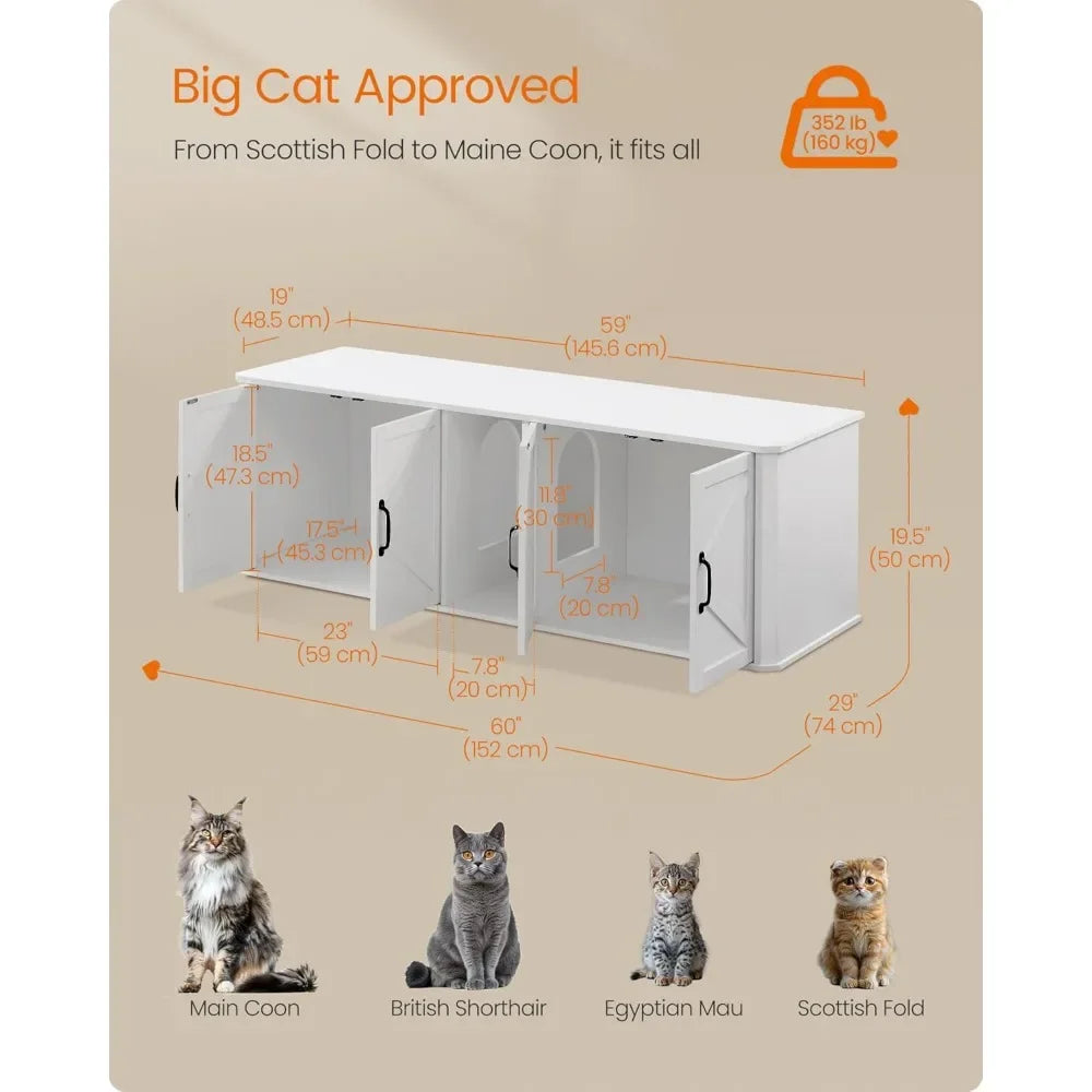 Double Cat Litter Box Enclosure, Modern Cat Litter Box Furniture Hidden for 2 Cats, Front Entry, Cat House, Side End Table