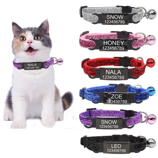 Adjustable Nylon Collar Personalized Pet Collar Tag With Bell