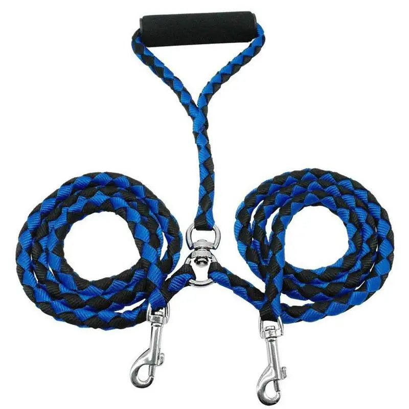 1.4m Dual Dog Leash: Walk two dogs comfortably with this elastic, tangle-free leash featuring dual couplers for outdoor training.