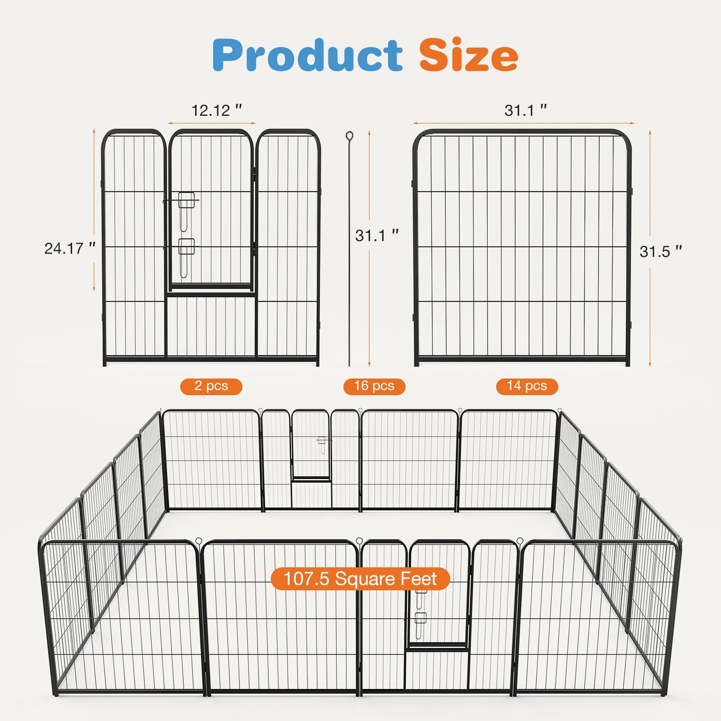 16-Panel indoor/outdoor dog playpen.