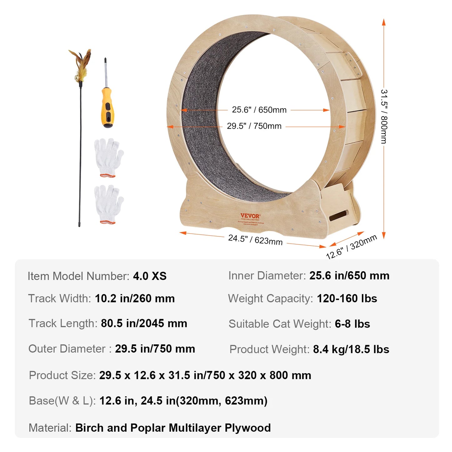 Silent Cat Exercise Wheel: Natural Wood Treadmill for Pet Fitness, with Detachable Carpet for Comfort