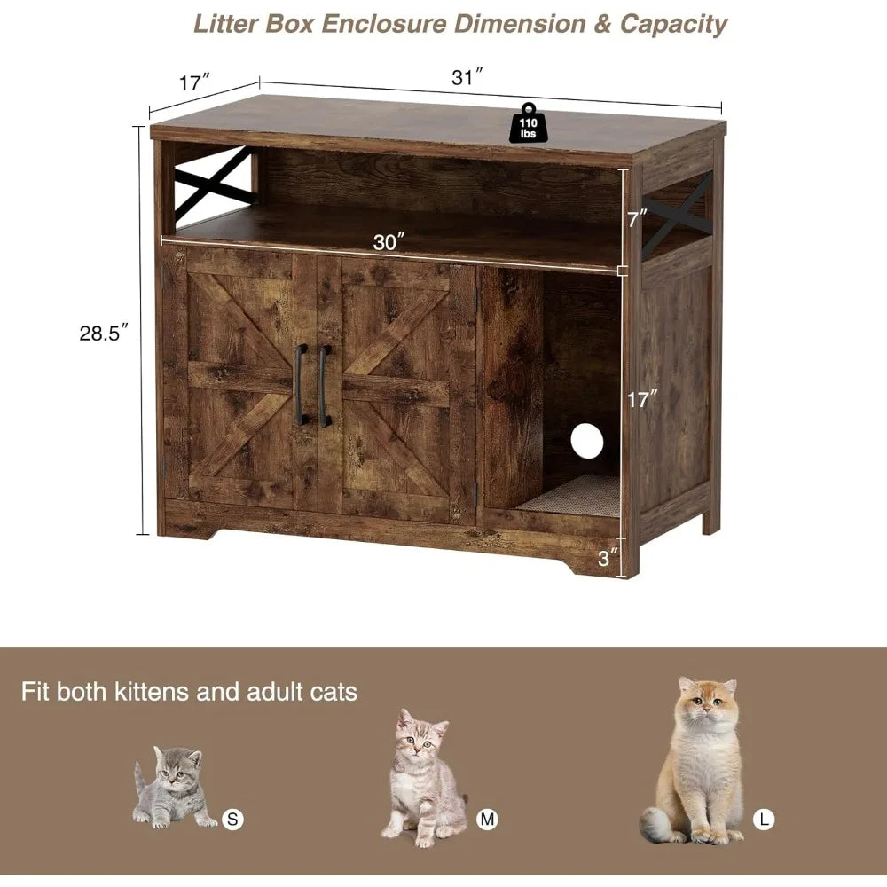 Stylish Cat Litter Box Furniture: Farmhouse End Table with Hidden Litter Area and Scratching Surface.