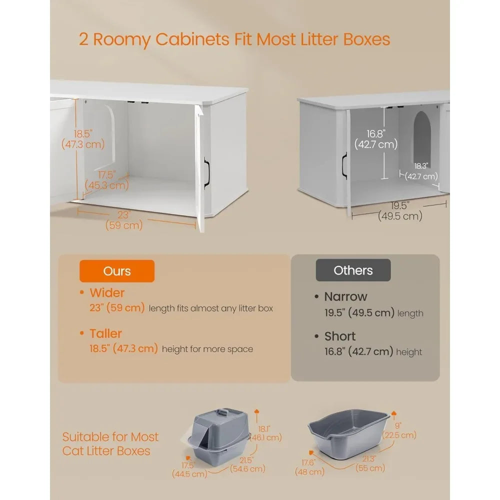 Double Cat Litter Box Enclosure, Modern Cat Litter Box Furniture Hidden for 2 Cats, Front Entry, Cat House, Side End Table