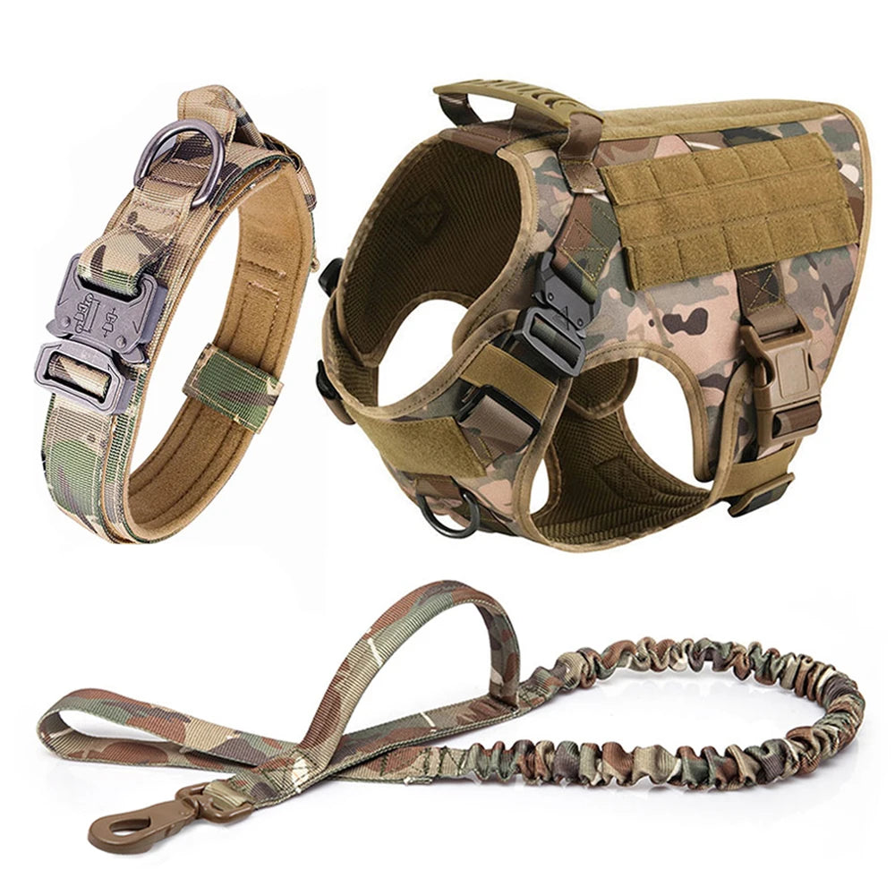 Military Dog Harness, Collar, and Leash Set: Large, tactical vest for training German Shepherds and other medium to large dogs.