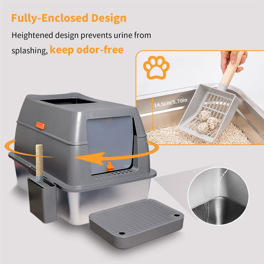 Enclosed Stainless Steel Cat Litter Box