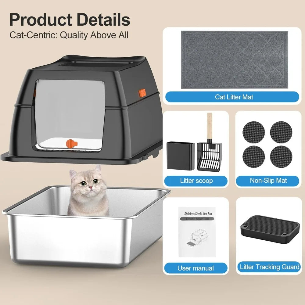 Premium Enclosed Metal Litter Box: