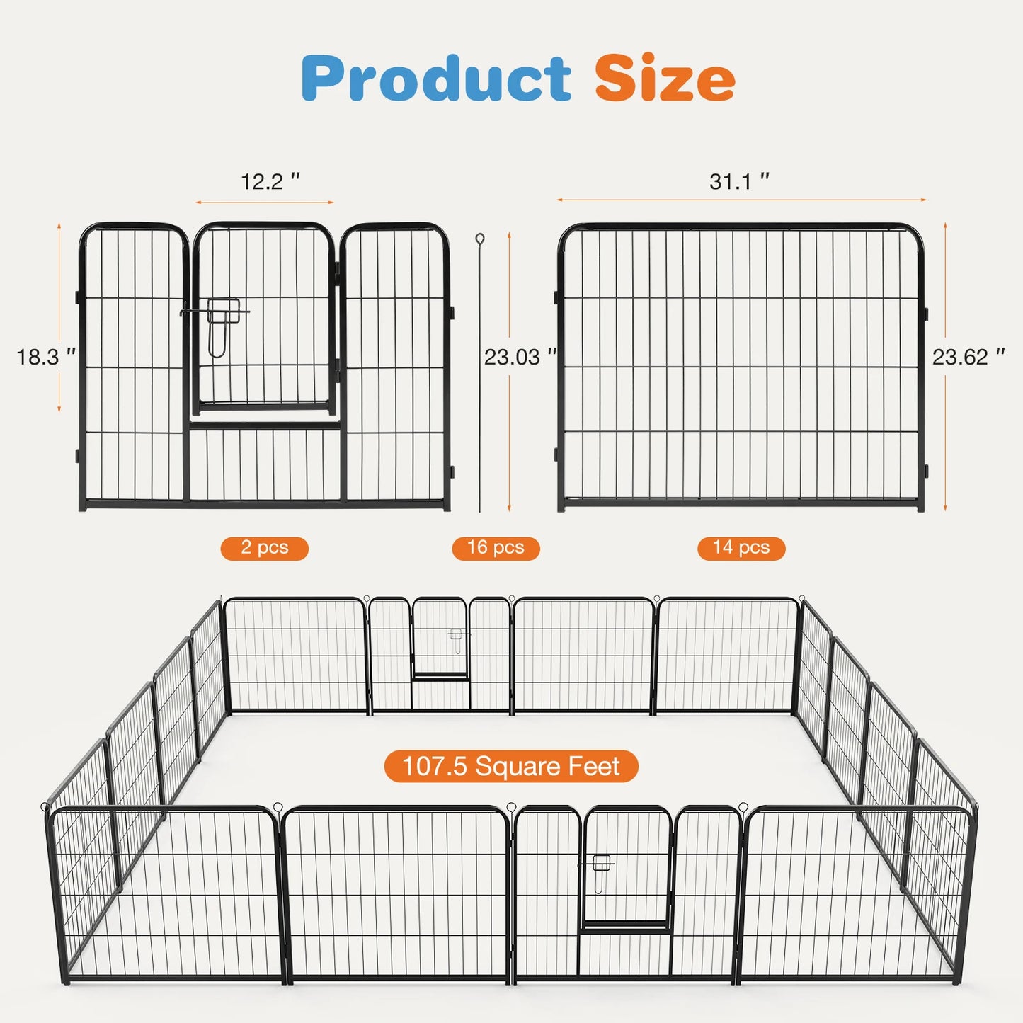 16-Panel indoor/outdoor dog playpen.