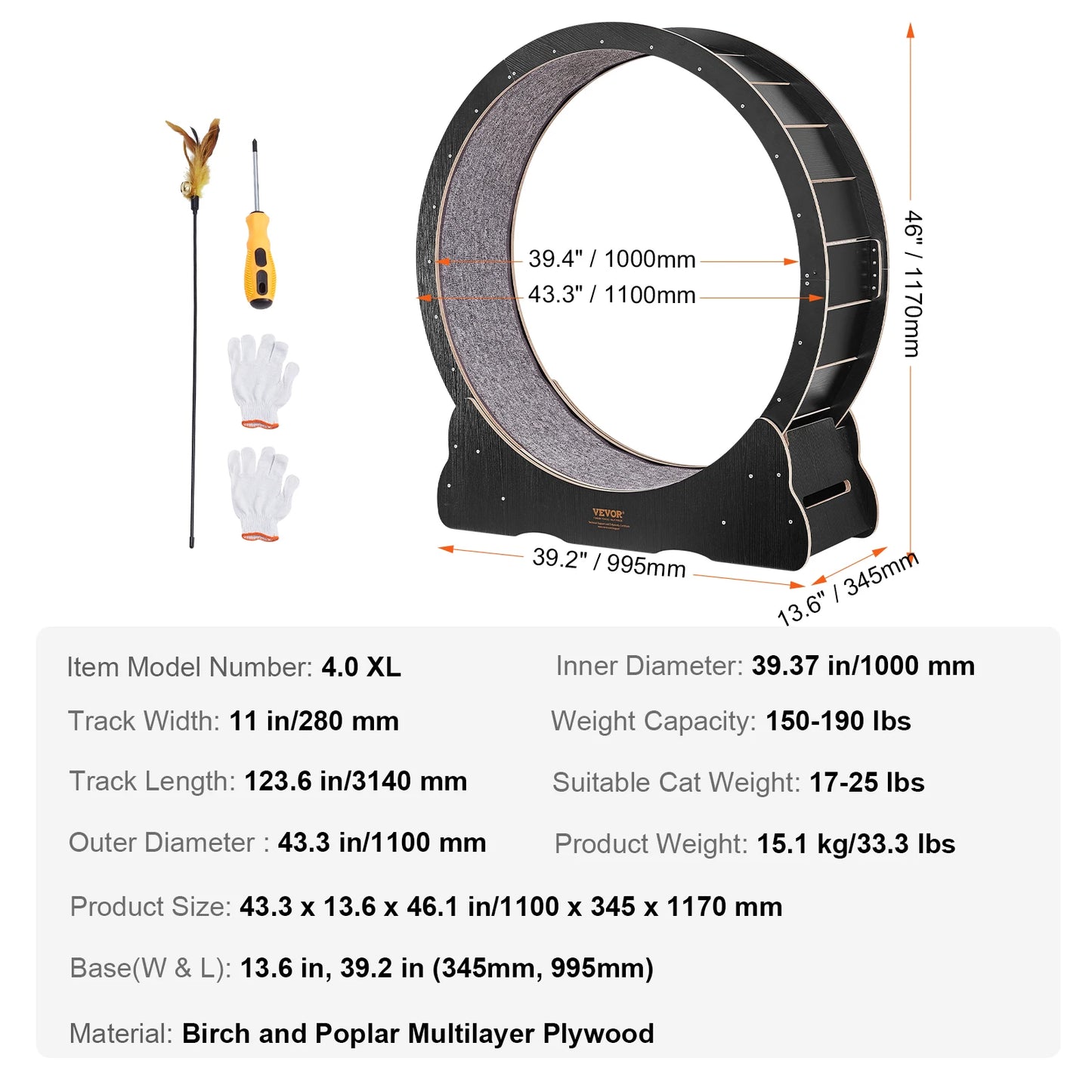 Silent Cat Exercise Wheel: Natural Wood Treadmill for Pet Fitness, with Detachable Carpet for Comfort