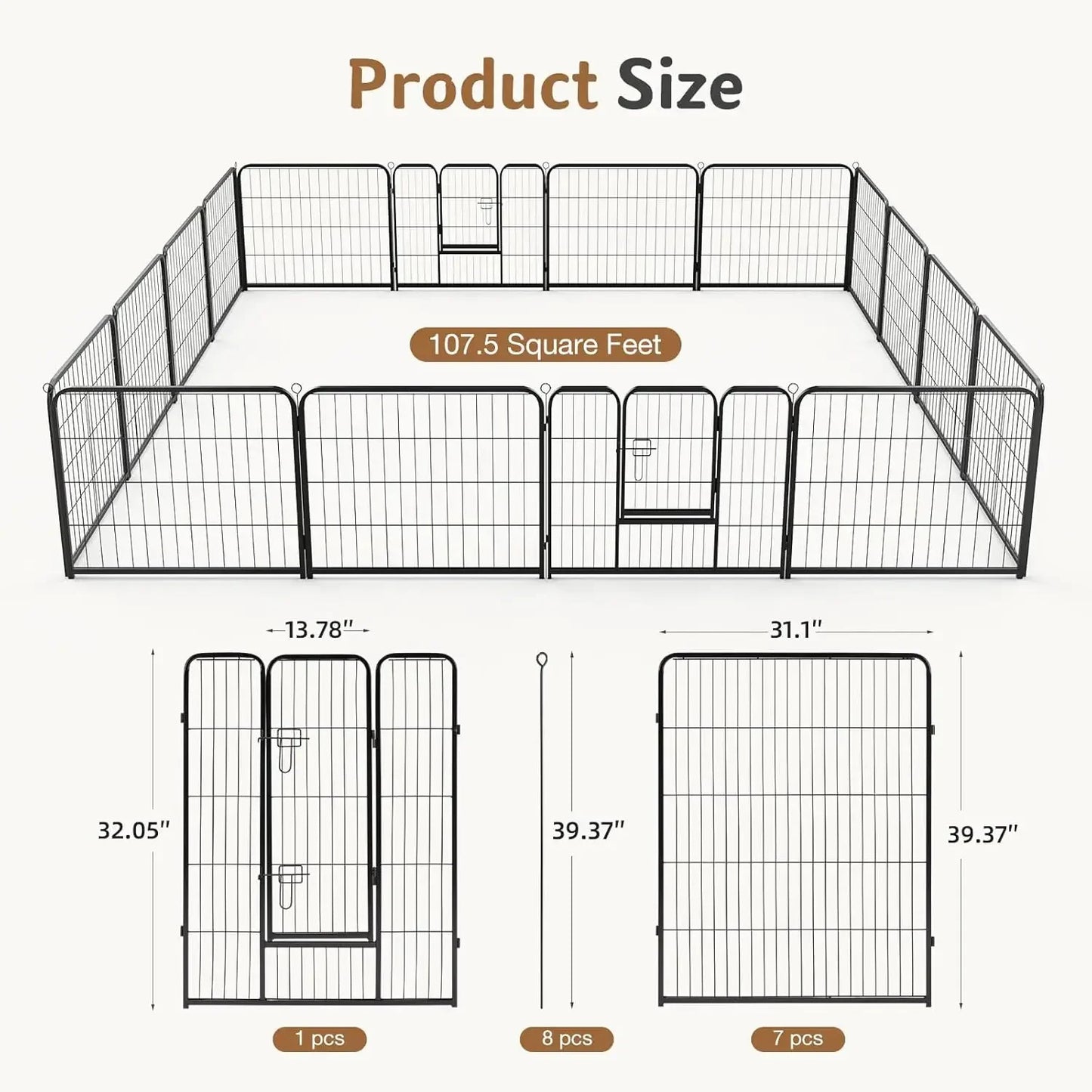 Dog Playpen Indoor/Outdoor Fence 16 Panel 40" Height