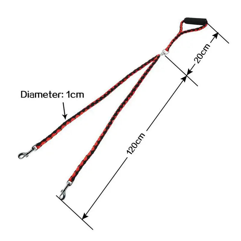 1.4m Dual Dog Leash: Walk two dogs comfortably with this elastic, tangle-free leash featuring dual couplers for outdoor training.