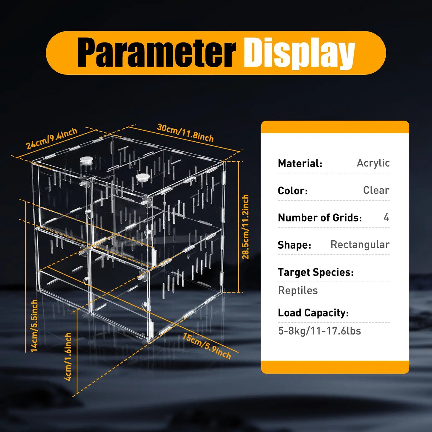 4 Grids Acrylic Pet Reptile Cage