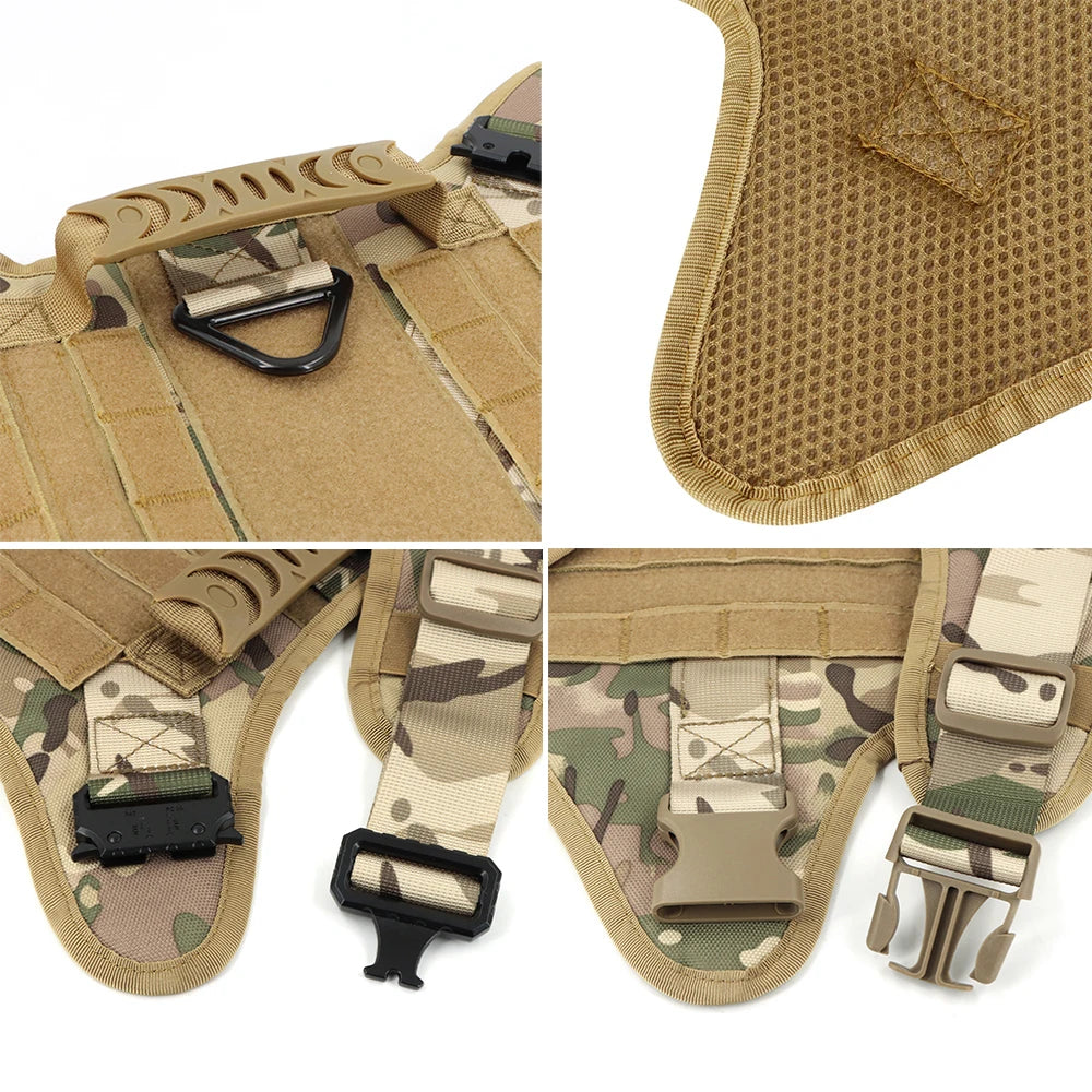 Military Dog Harness, Collar, and Leash Set: Large, tactical vest for training German Shepherds and other medium to large dogs.