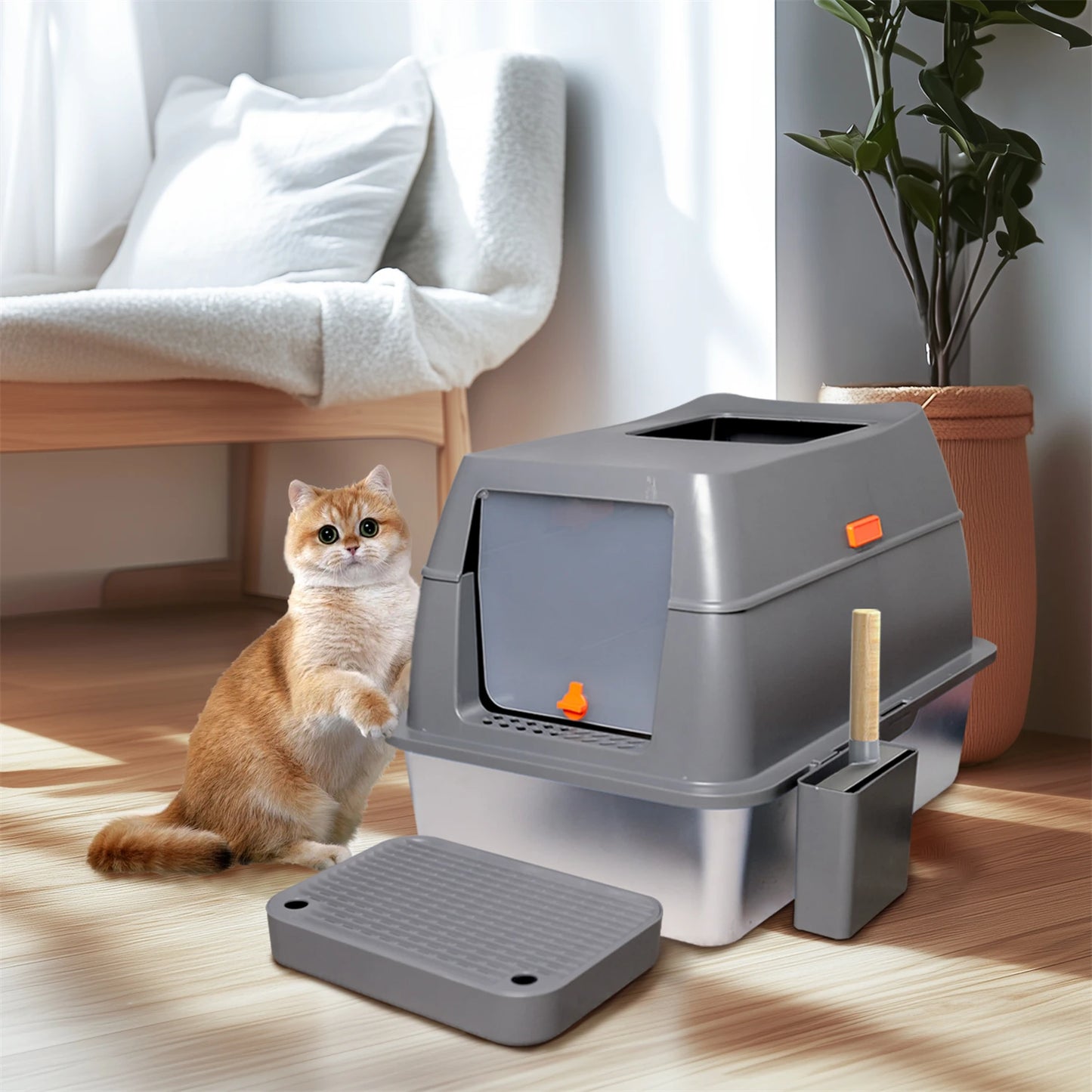 Enclosed Stainless Steel Cat Litter Box