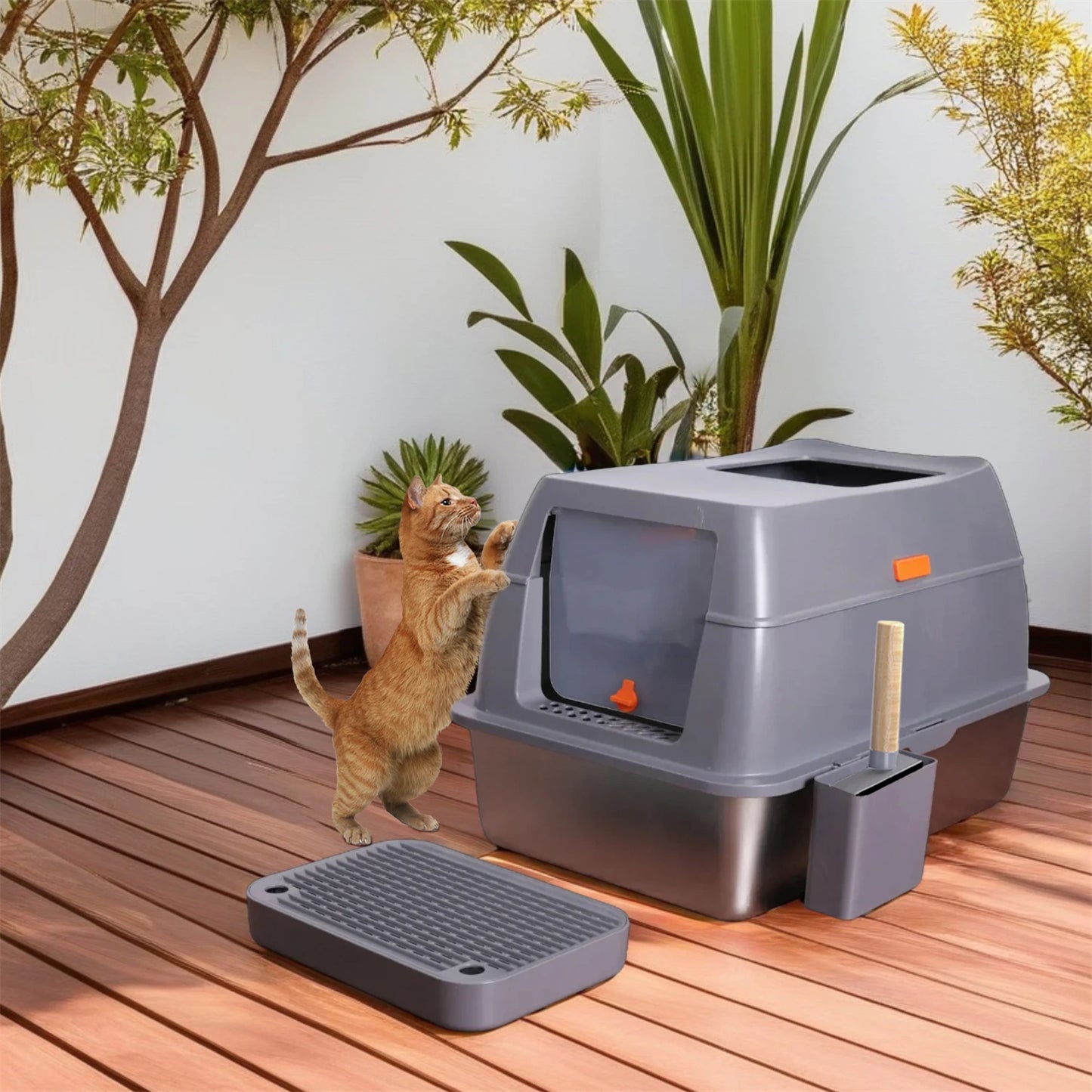 Enclosed Stainless Steel Cat Litter Box